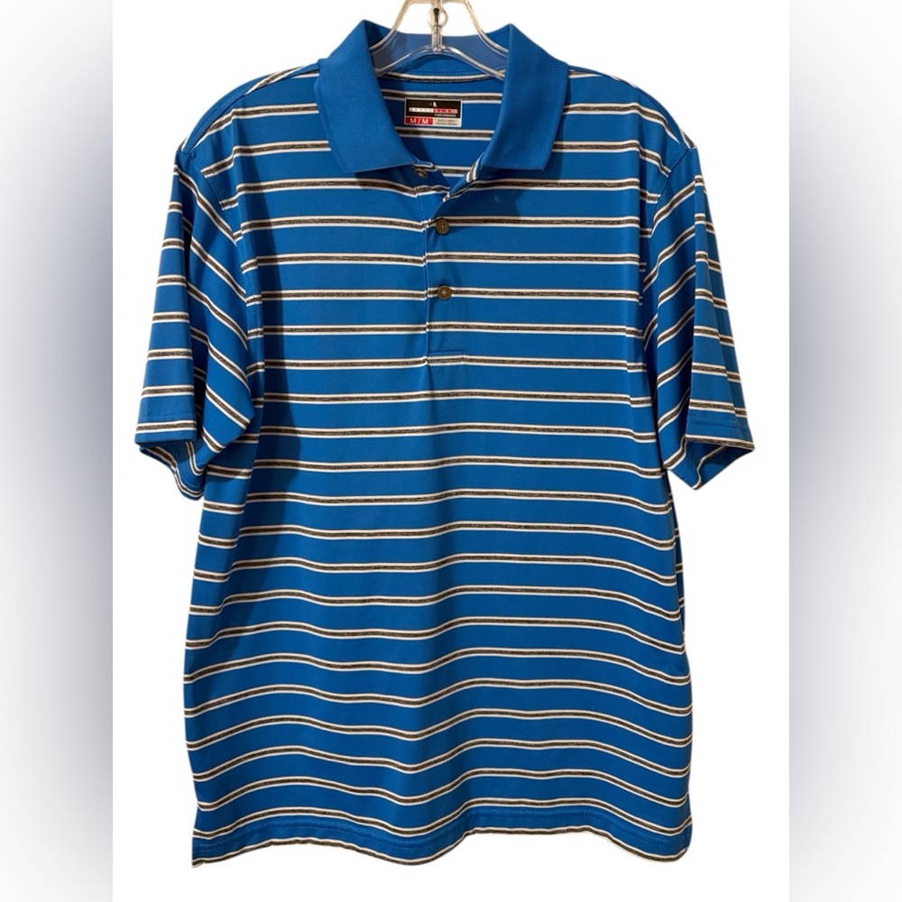 Grand Slam Blue & White Striped Golf Polo Shirt